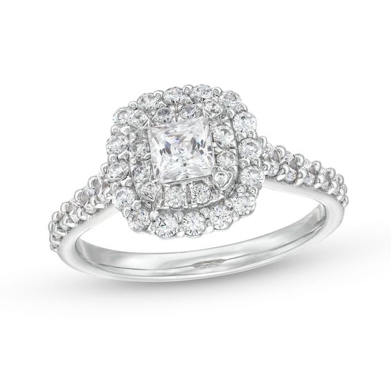 1.25 CT. T.W. Princess-Cut Certified Diamond Scallop Frame Engagement Ring in 10K White Gold (I/I2)