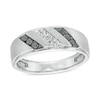 0.40 CT. T.W. Black and White Diamond Slanted Triple Row Band in Sterling Silver