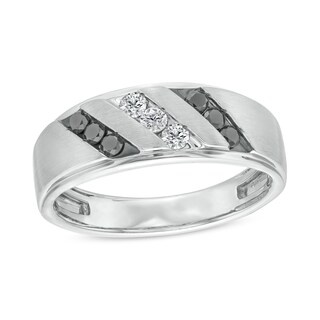 0.40 CT. T.W. Black and White Diamond Slanted Triple Row Band in Sterling Silver