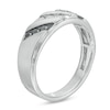 Thumbnail Image 2 of 0.40 CT. T.W. Black and White Diamond Slanted Triple Row Band in Sterling Silver