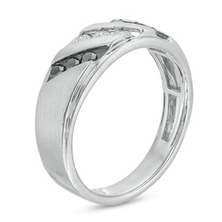 0.40 CT. T.W. Black and White Diamond Slanted Triple Row Band in Sterling Silver