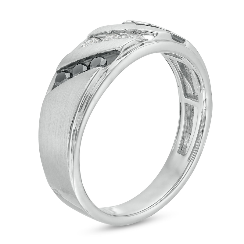 Men's 0.40 CT. T.W. Black and White Diamond Slanted Triple Row Band in Sterling Silver|Peoples Jewellers