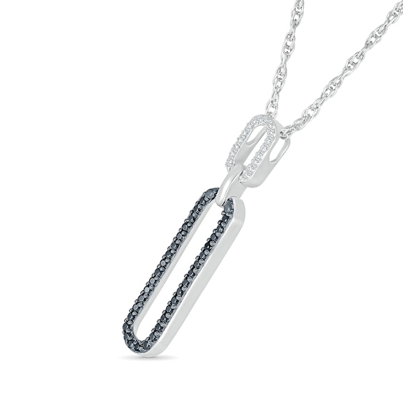 0.18 CT. T.W. Black and White Diamond Elongated Paperclip Pendant in Sterling Silver