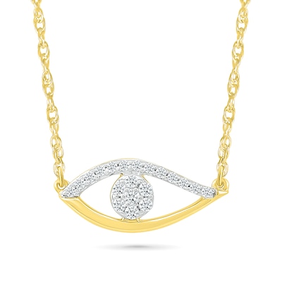 0.085 CT. T.W. Multi-Diamond Evil Eye Necklace in Sterling Silver with 10K Gold Plate