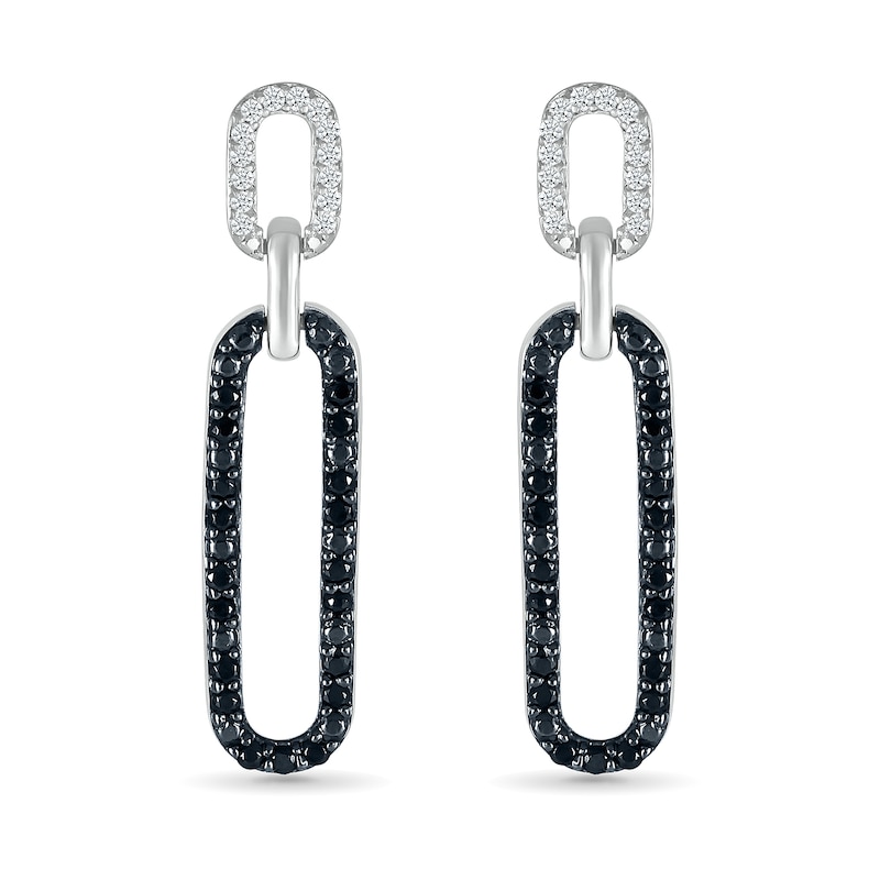 0.23 CT. T.W. Black and White Diamond Elongated Paperclip Drop Earrings in Sterling Silver|Peoples Jewellers