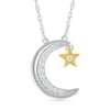 Thumbnail Image 0 of 0.04 CT. T.W. Diamond Crescent Moon with Star Dangle Necklace in Sterling Silver and 10K Gold Plate