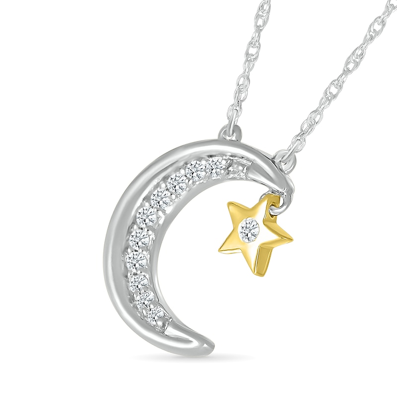 0.04 CT. T.W. Diamond Crescent Moon with Star Dangle Necklace in Sterling Silver and 10K Gold Plate|Peoples Jewellers