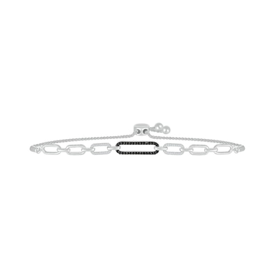 0.23 CT. T.W. Black and White Diamond Paperclip Bolo Bracelet in Sterling Silver - 9.5"