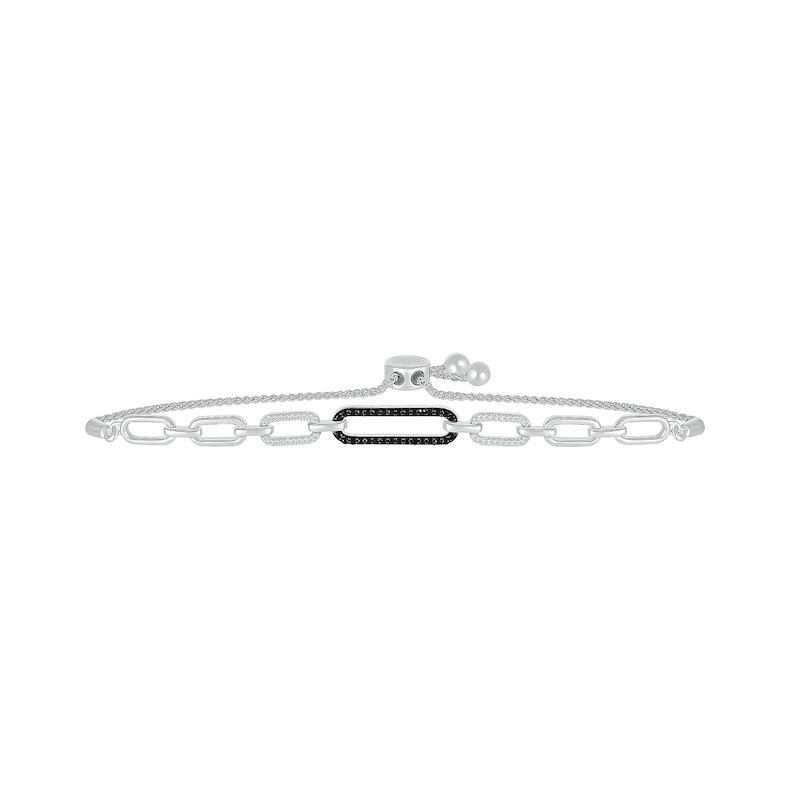 0.23 CT. T.W. Black and White Diamond Paperclip Bolo Bracelet in Sterling Silver - 9.5"|Peoples Jewellers