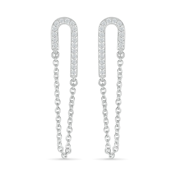 0.115 CT. T.W. Diamond Half Paperclip Chain Drop Earrings in Sterling Silver