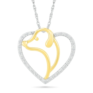 0.04 CT. T.W. Diamond Dog Silhouette Heart Pendant in Sterling Silver and 10K Gold Plate