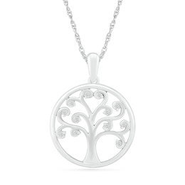 0.04 CT. T.W. Diamond Curly Tree of Life Pendant in Sterling Silver