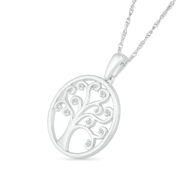 0.04 CT. T.W. Diamond Curly Tree of Life Pendant in Sterling Silver