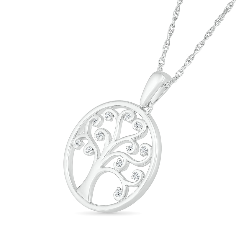 0.04 CT. T.W. Diamond Curly Tree of Life Pendant in Sterling Silver|Peoples Jewellers