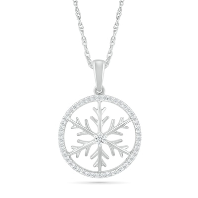 0.146 CT. T.W. Diamond Circle Outline with Snowflake Pendant in Sterling Silver