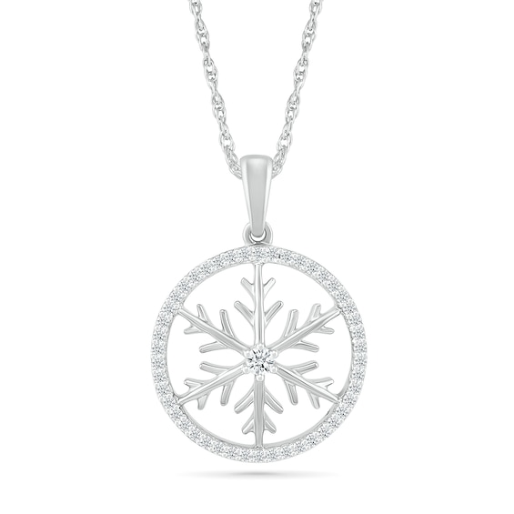 0.146 CT. T.W. Diamond Circle Outline with Snowflake Pendant in Sterling Silver