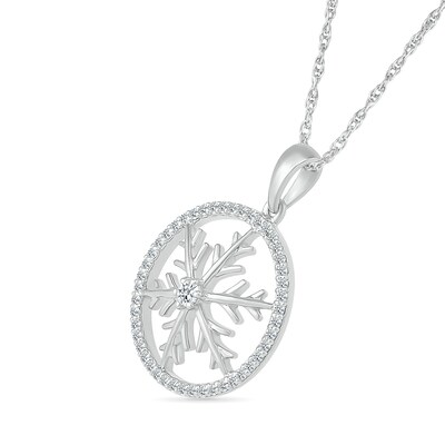 0.146 CT. T.W. Diamond Circle Outline with Snowflake Pendant in Sterling Silver