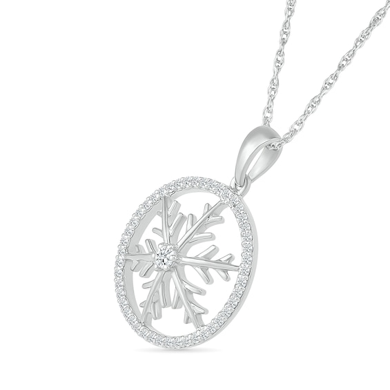 0.146 CT. T.W. Diamond Circle Outline with Snowflake Pendant in Sterling Silver