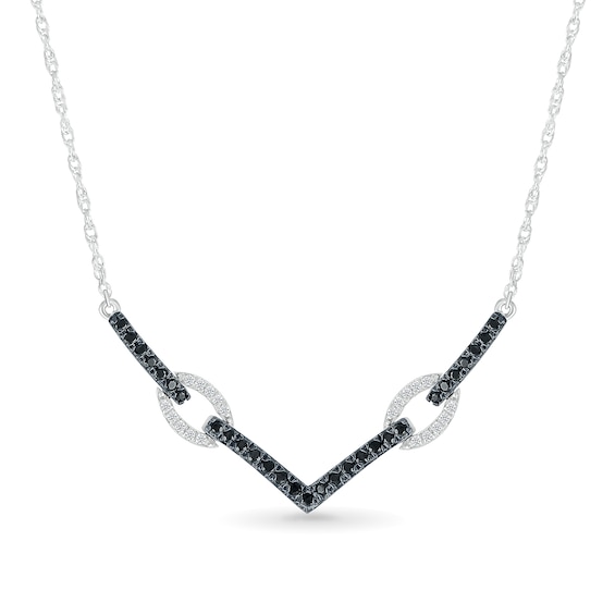 0.29 CT. T.W. Black and White Diamond Paperclip Chevron Necklace in Sterling Silver