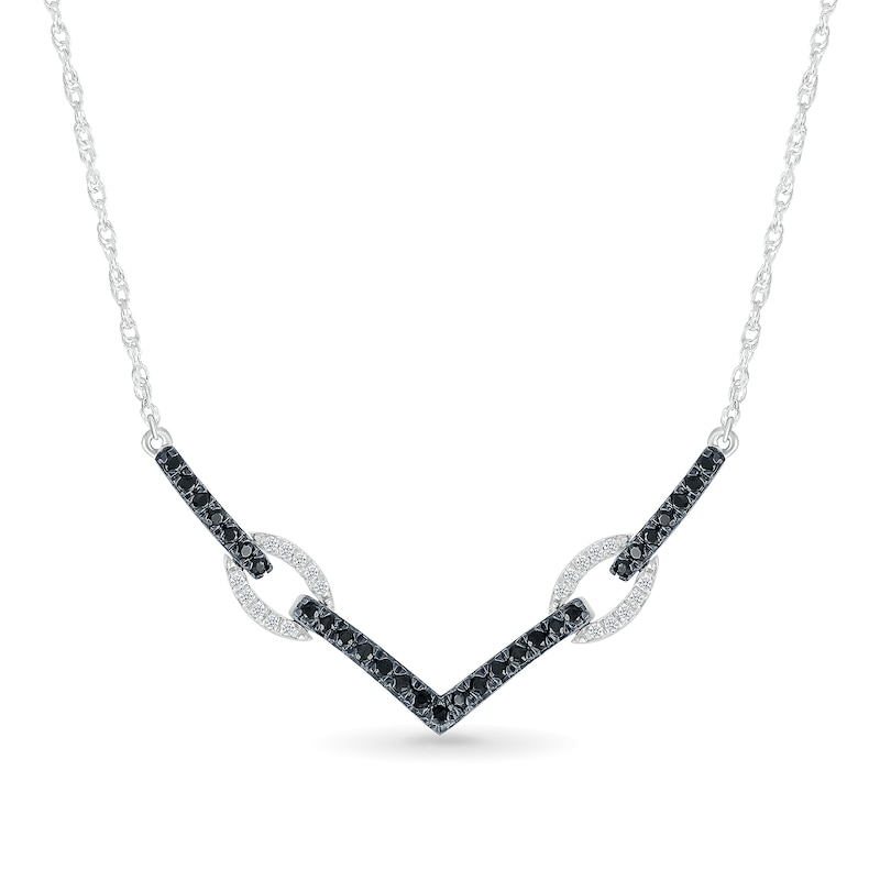 0.29 CT. T.W. Black and White Diamond Paperclip Chevron Necklace in Sterling Silver|Peoples Jewellers