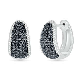 0.45 CT. T.W. Black and White Diamond Rope Edge Dome Hoop Earrings in Sterling Silver