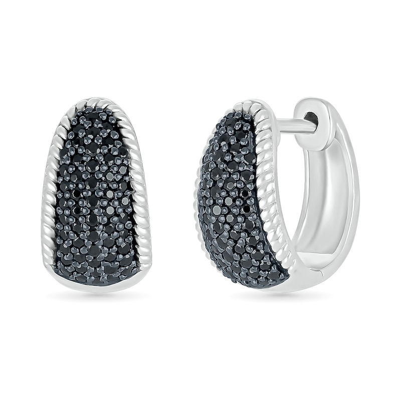 0.45 CT. T.W. Black and White Diamond Rope Edge Dome Hoop Earrings in Sterling Silver