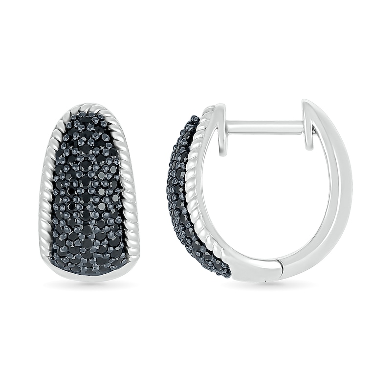 0.45 CT. T.W. Black and White Diamond Rope Edge Dome Hoop Earrings in Sterling Silver