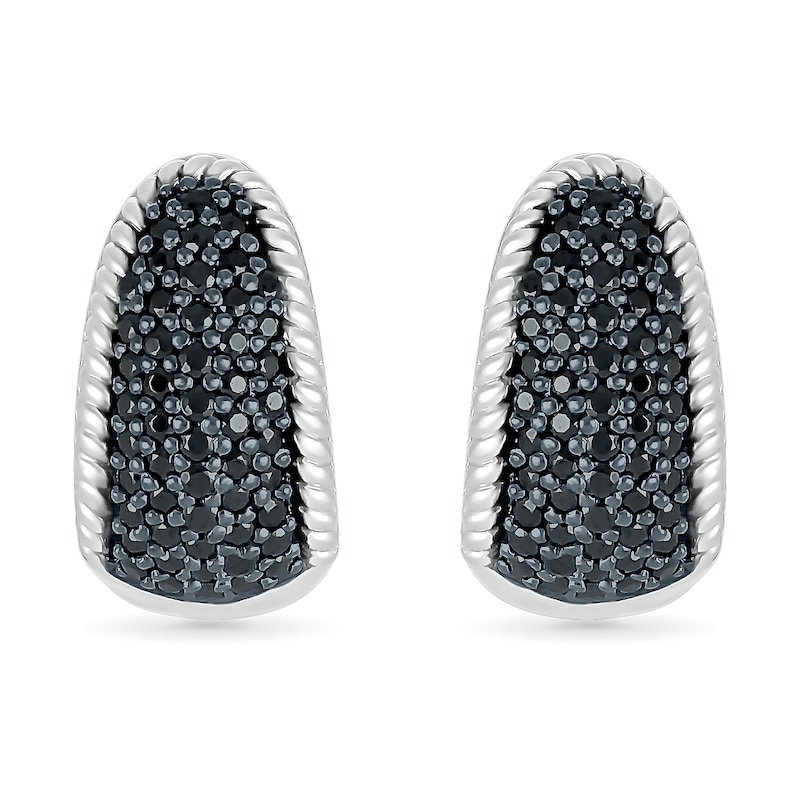 0.45 CT. T.W. Black and White Diamond Rope Edge Dome Hoop Earrings in Sterling Silver|Peoples Jewellers