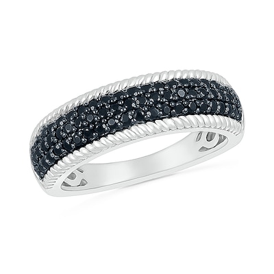 0.45 CT. T.W. Black and White Diamond Rope Edge Band in Sterling Silver