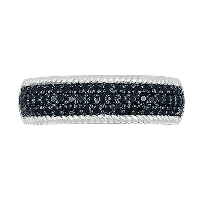 0.45 CT. T.W. Black and White Diamond Rope Edge Band in Sterling Silver