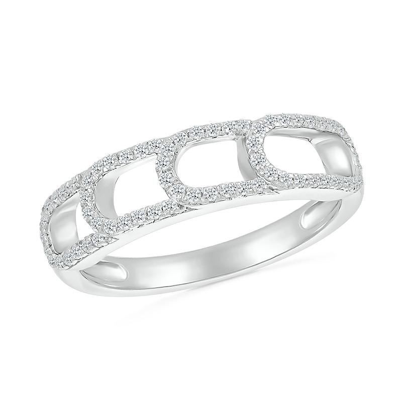 0.23 CT. T.W. Diamond Sideways Paperclip Stack Ring in Sterling Silver|Peoples Jewellers