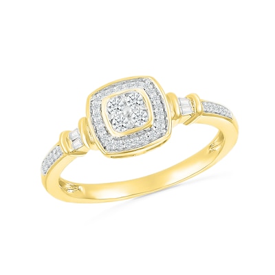 0.18 CT. T.W. Quad Diamond Cushion Frame Collar Ring in Sterling Silver with 10K Gold Plate