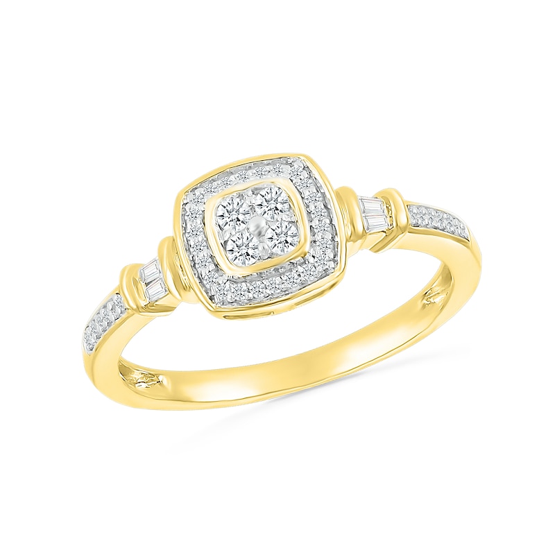 0.18 CT. T.W. Quad Diamond Cushion Frame Collar Ring in Sterling Silver with 10K Gold Plate|Peoples Jewellers