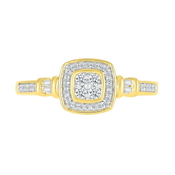 0.18 CT. T.W. Quad Diamond Cushion Frame Collar Ring in Sterling Silver with 10K Gold Plate