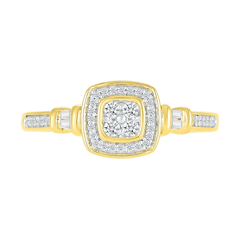 0.18 CT. T.W. Quad Diamond Cushion Frame Collar Ring in Sterling Silver with 10K Gold Plate|Peoples Jewellers