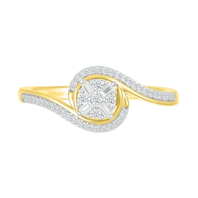 0.18 CT. T.W. Multi-Diamond Swirl Bypass Ring in Sterling Silver with 10K Gold Plate