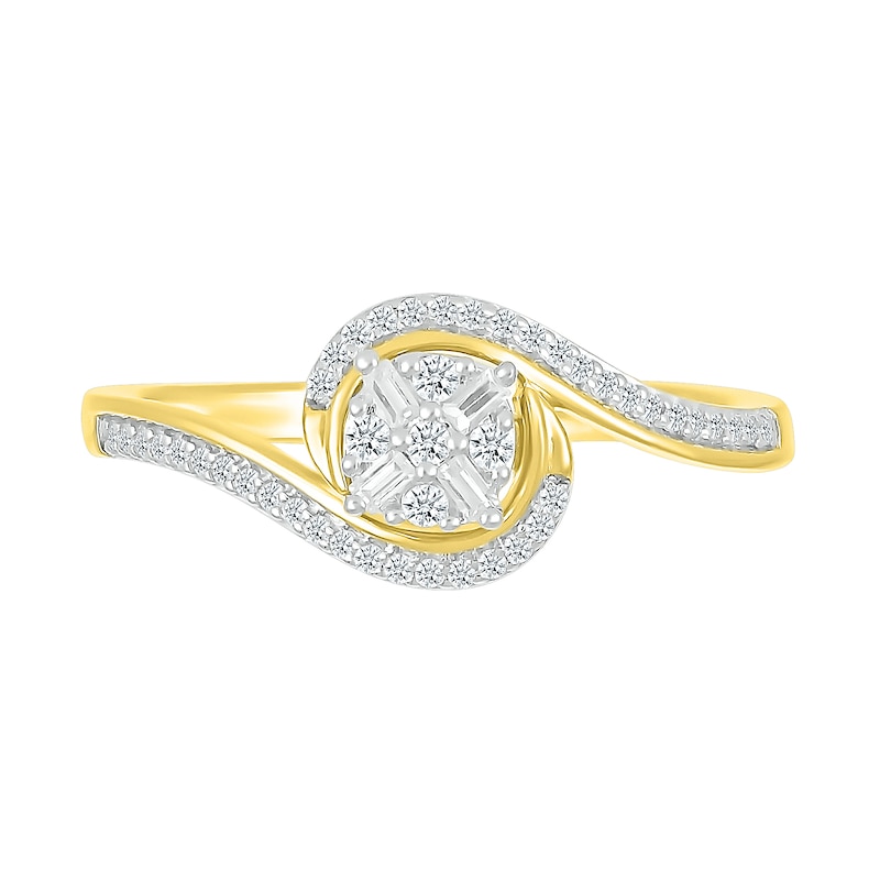 0.18 CT. T.W. Multi-Diamond Swirl Bypass Ring in Sterling Silver with 10K Gold Plate|Peoples Jewellers