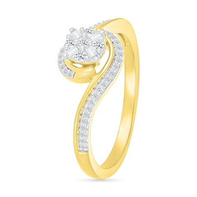 0.18 CT. T.W. Multi-Diamond Swirl Bypass Ring in Sterling Silver with 10K Gold Plate