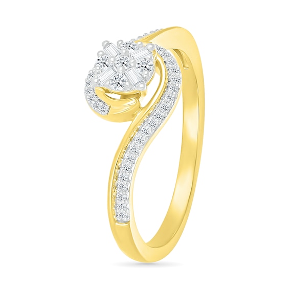 0.18 CT. T.W. Multi-Diamond Swirl Bypass Ring in Sterling Silver with 10K Gold Plate