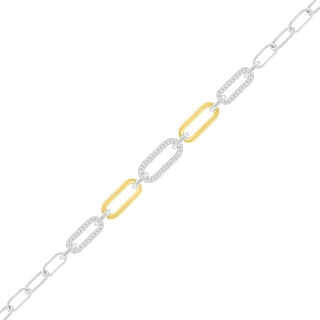 0.18 CT. T.W. Diamond Paperclip Chain Bracelet in Sterling Silver and 10K Gold Plate - 7.5"