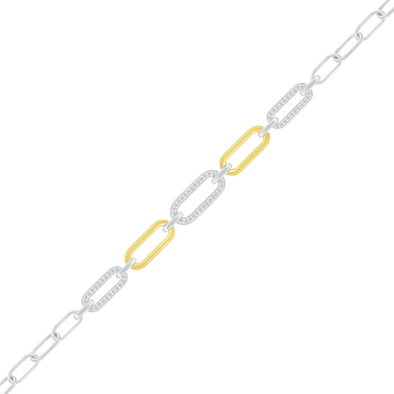 0.18 CT. T.W. Diamond Paperclip Chain Bracelet in Sterling Silver and 10K Gold Plate - 7.5"