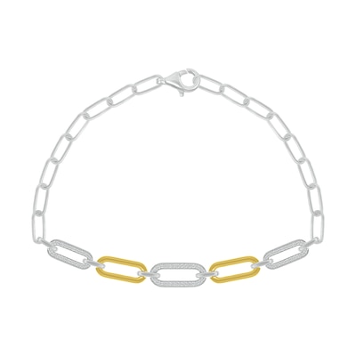 0.18 CT. T.W. Diamond Paperclip Chain Bracelet in Sterling Silver and 10K Gold Plate - 7.5"