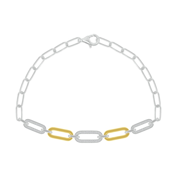 0.18 CT. T.W. Diamond Paperclip Chain Bracelet in Sterling Silver and 10K Gold Plate - 7.5"