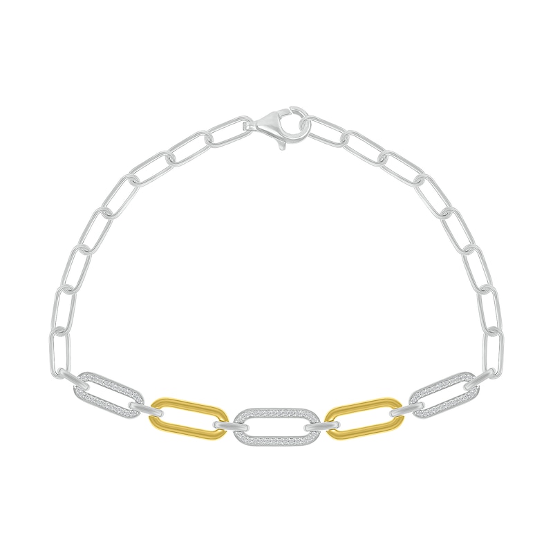 0.18 CT. T.W. Diamond Paperclip Chain Bracelet in Sterling Silver and 10K Gold Plate - 7.5"|Peoples Jewellers