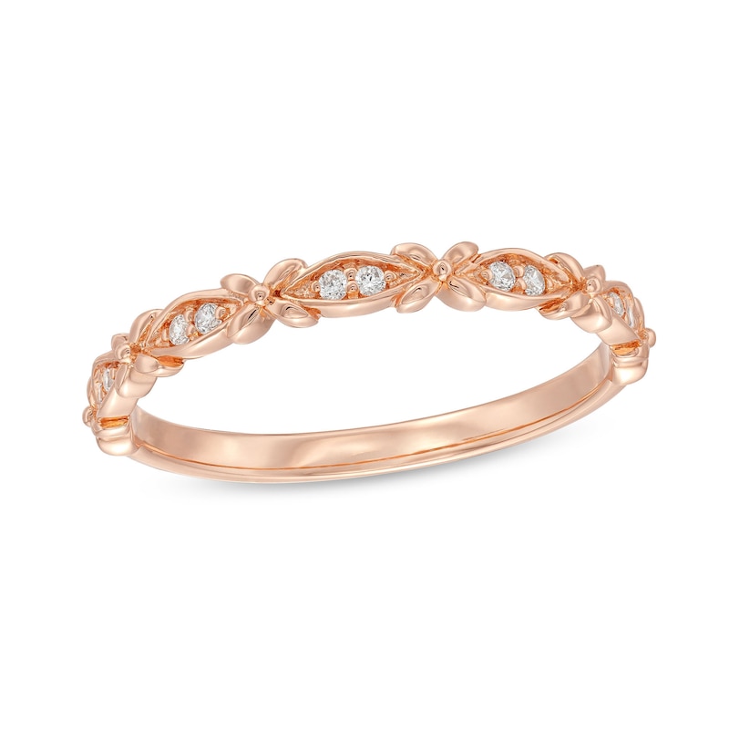 0.04 CT. T.W. Diamond "X" Flower Station Stackable Band in 10K Rose Gold|Peoples Jewellers