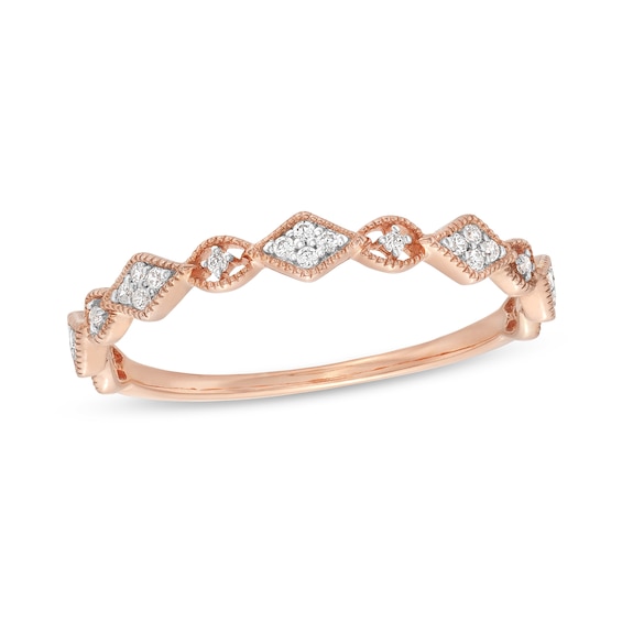 0.065 CT. T.W. Kite Multi-Diamond Vintage-Style Stackable Band in 10K Rose Gold