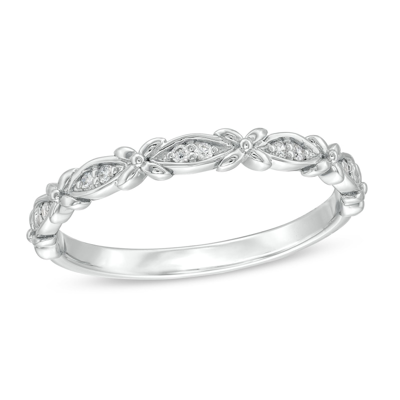 0.04 CT. T.W. Diamond "X" Flower Station Stackable Band in 10K White Gold|Peoples Jewellers