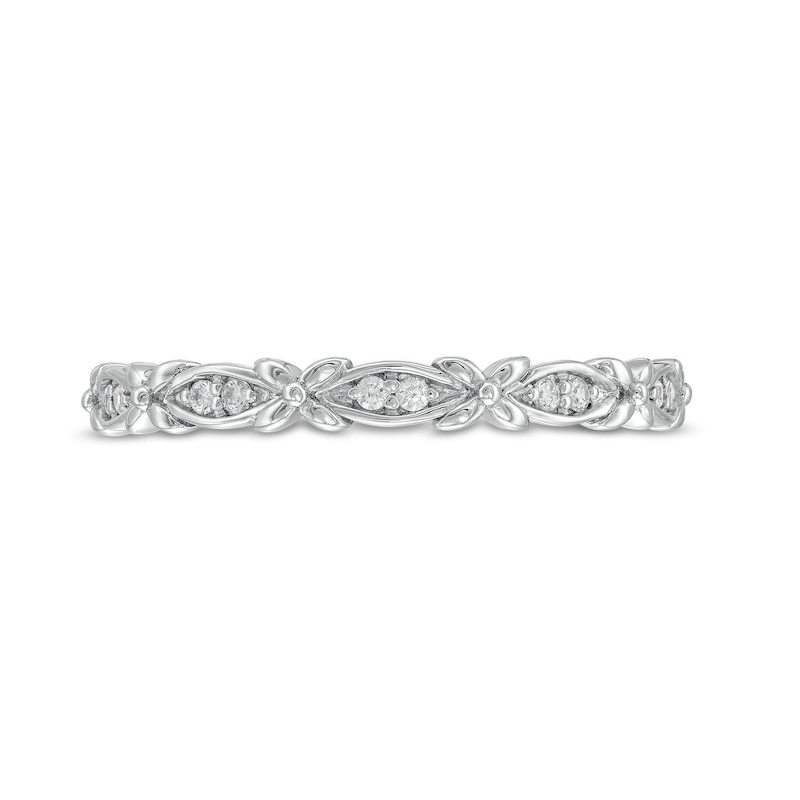 0.04 CT. T.W. Diamond "X" Flower Station Stackable Band in 10K White Gold|Peoples Jewellers