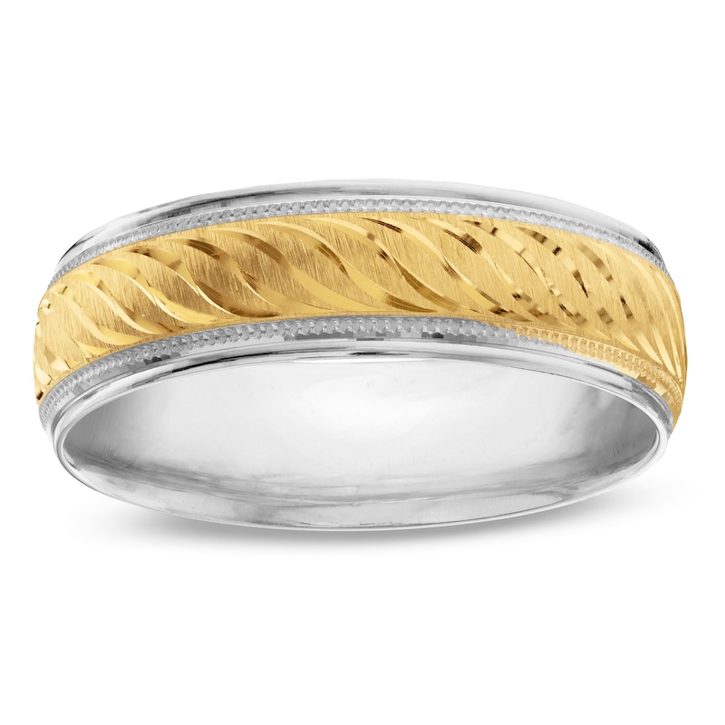 Men's Diamond-Cut 6.0mm Band in 10K Two-Tone Gold - Size 10