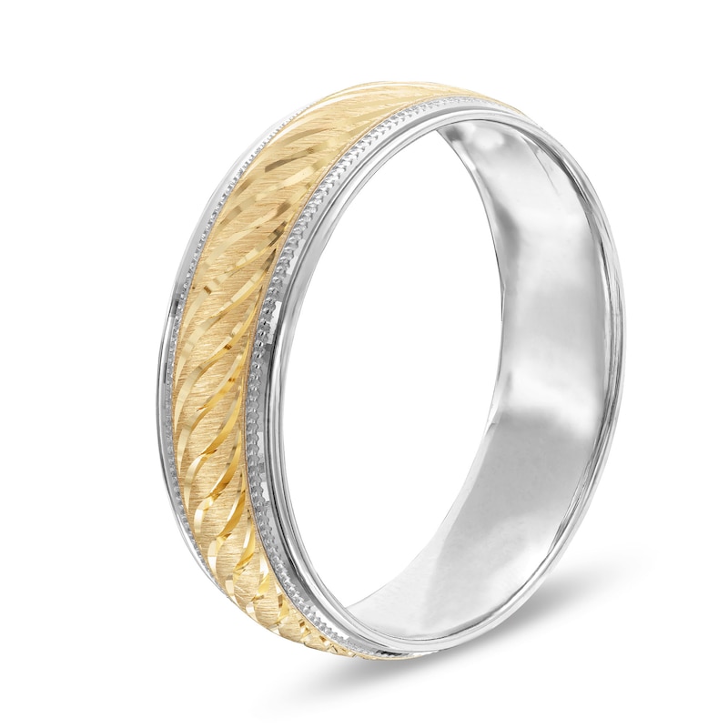 Men's Diamond-Cut 6.0mm Band in 10K Two-Tone Gold - Size 10